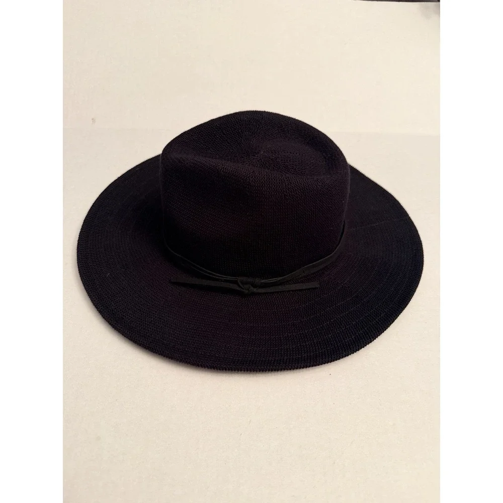 NWT Wyeth Anthropologie Winona Packable Panama Hat Black Leather Trim‎ One Size